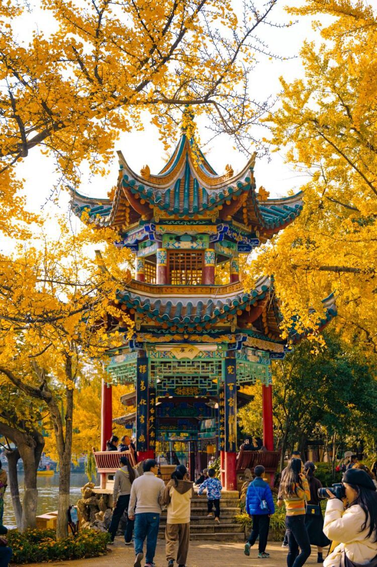 pagoda in green lake park in kunming china